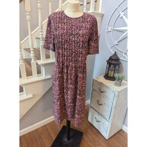 Vtg Lady Dorby Womens‎ Dress 18W Pink Floral Print Pleated Midi Casual Career